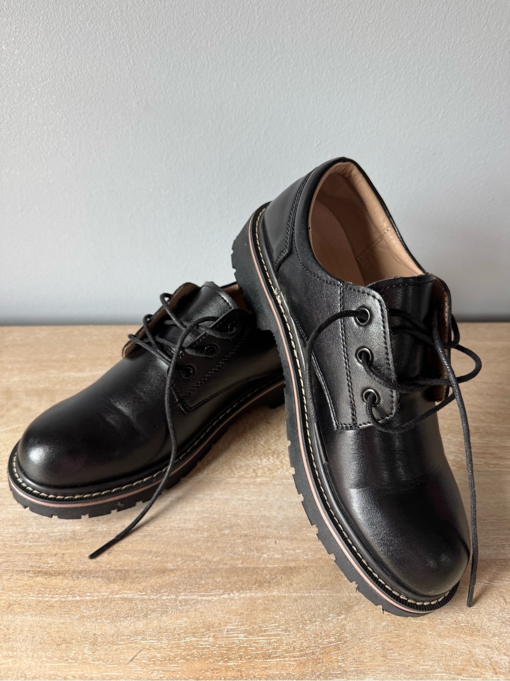 Black Chunky Lug Sole Derby Oxford Shoes Size EUR 40 / US 7